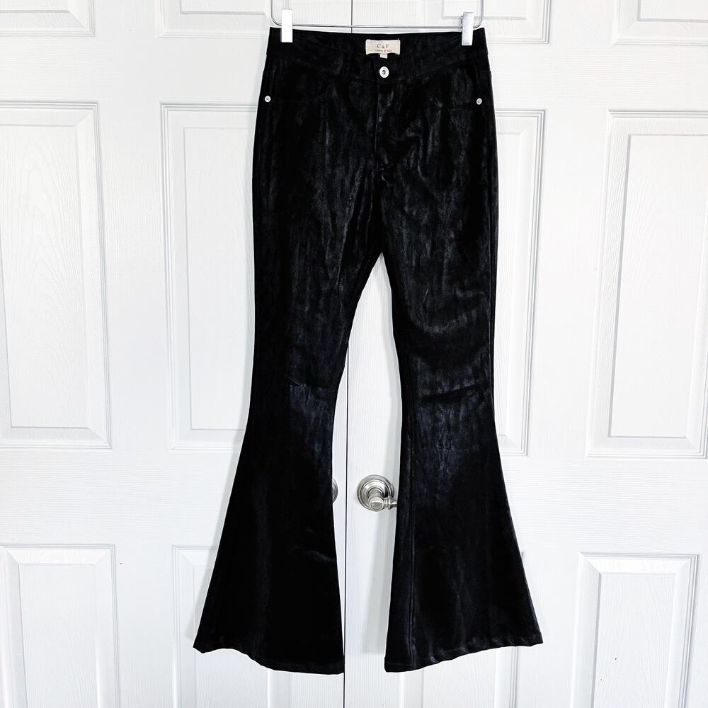 Chelsea & Violet Faux Leather Flare Pants Black Vegan Leather Boho Festival